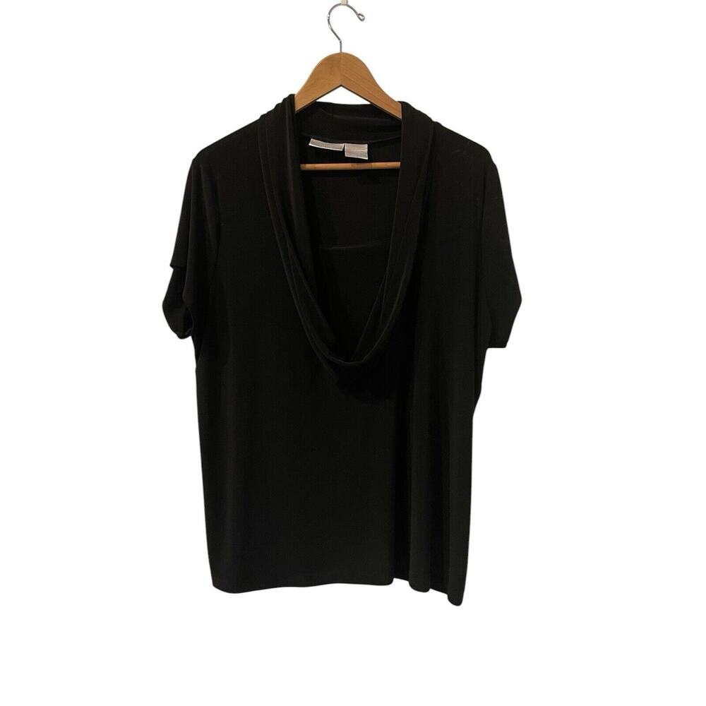 Worthington Blouse Women's 2X Stretch Cowl Neck W/ Modesty Panel Short Sleeve
